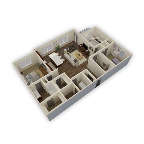 Floor plan for 3 beds, 2 baths, 1455 sqft